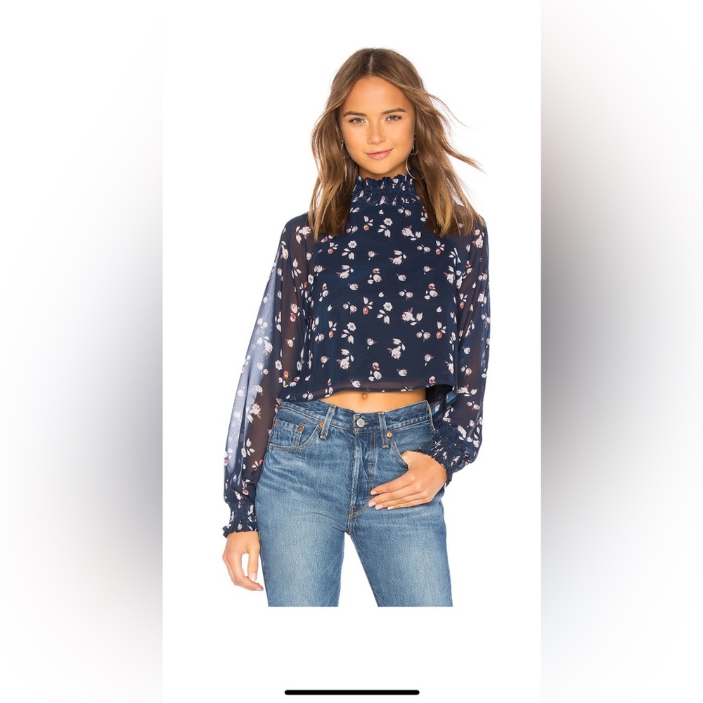 REVOLVE Superdown Becky Blouse in Navy Floral